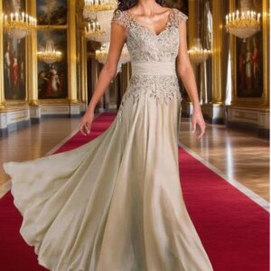 Vintage Chiffon A-Line Mother Of the Bride Dresses V-neck Applique Lace Groom Party Gowns Plus Size Prom Dresses Wear Customized
