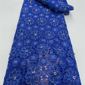 Royal Blue Chiffon Fabric 5 Yards African Organza Cord Lace Fabric with Stones Embroidery Bridal Lace Fabrics For Wedding W623-1