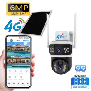 Dual Lens 1080P 4G Camera Solar PIR Human Detection Night Vision Waterproof Security Video IP Camera 6MP 4K Battery CCTV Monitor