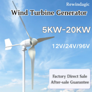 High Efficiency 5KW 10KW 15KW 20KW 48v 96v 3Phase Alternator Electrical Horizontal Wind Turbine Generator Complete Set For Home