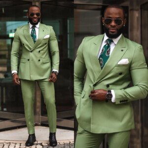 Classic Men’s Tuxedo Suits 2 Pieces Plus Size Notch Lapel Pocket Blazer Double Breasted Customized Party Show Formal Suits