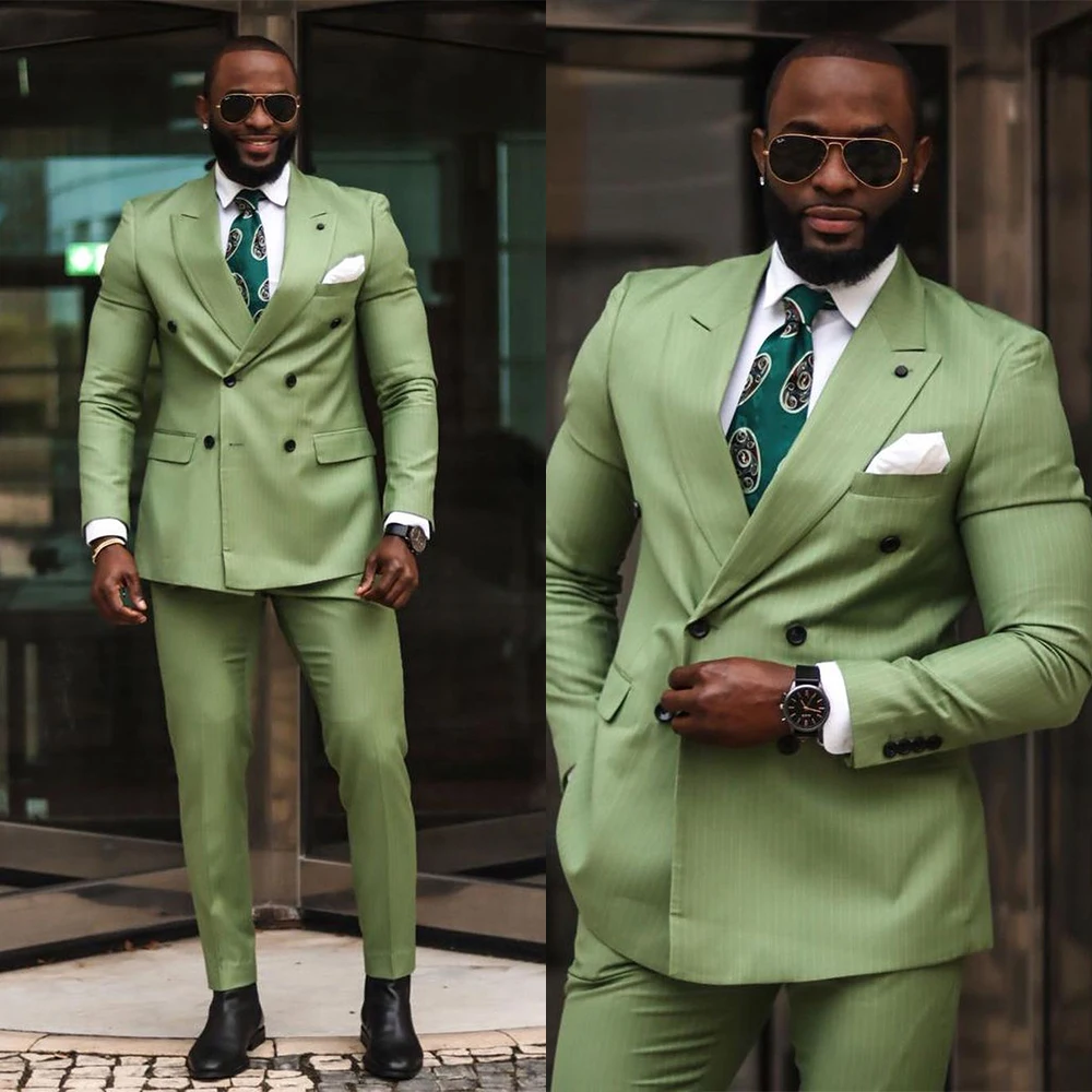 Classic Men's Tuxedo Suits 2 Pieces Plus Size Notch Lapel Pocket Blazer Double Breasted Customized Party Show Formal Suits