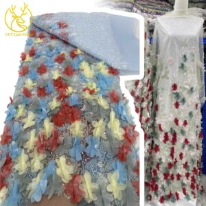Latest 3D Flower Embroidery Lace 2025 African Flower Groom Fabric Lace Nigeria Sequins Tulle Lace Wedding Party Dresses Women’s