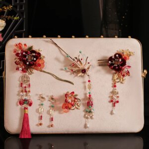 Bridal Headdress Velvet Flower Classical Updo Cheongsam Ancient Costume Hair Accessories Xiuhe Suit Ancient Tassel Hair Clasp