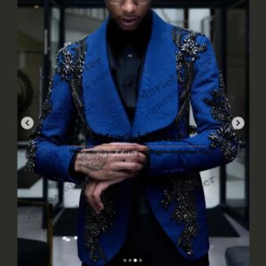 Exclusive Suits Men For Wedding Beaded Stones Appliques Prom Blazer Customized 2-Pieces Floral Dresses Male Fashion Groom Tuxedo