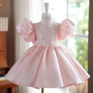 Dreamy Vow Lovely Pink Girl Dress Embroidered for Kids Birthday Party Holiday Princess Spring Summer Knee Length Ball Gown J754