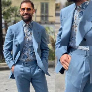 Classic Blue Wedding Tuxedos 2 Piece Set Jacket Pants Peaked Lapel Men Suit Formal Groom Wear Party Suits Customized
