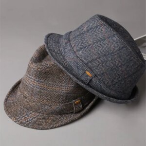 A stylish and elegant men’s top hat with rolled-up edges