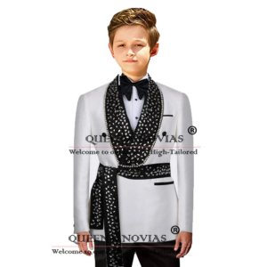 Luxury Boys’ Suits Double Breasted Beaded Jewelry Prom Wedding Tuxedo Child Party Clothing 2 Pieces (Jacket Pants) Customized