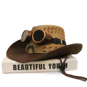 Goth steam goggles for men and women High quality leather overeared hats Cowboy sunshade