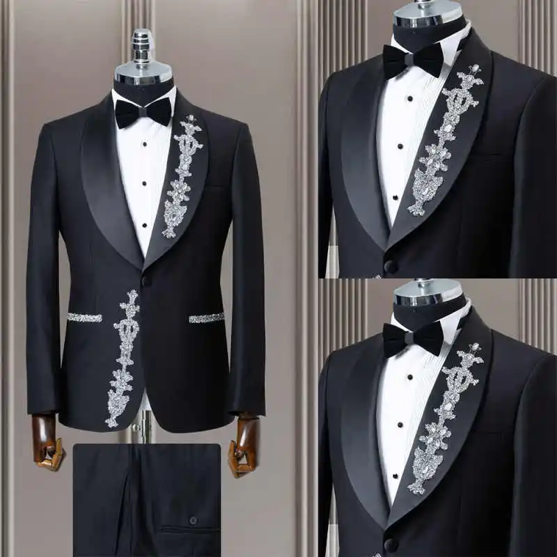 Classic Men Wedding Suit Single Breasted Tuxedos For Male Shawl Lapel Groom Wear 2Pcs Jacket Pants Customized