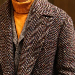 Vintage Winter Men’s Tweed Herring Bone Coat Retro Single Breast Shawel Lapel Warm OverCoat Tailored Blazer Men Customized
