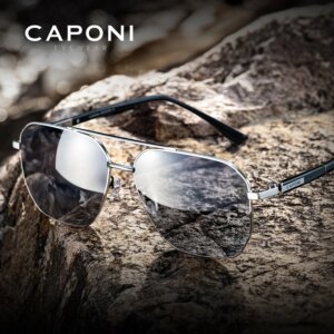 CAPONI Polarized Men Sunglasses Outdoor High Quality Acetate Metal Driver Sun Glasses UV400 Protect Outdoor Square Shade BS24703