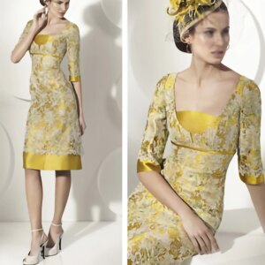 Elegant Gold Square-Neck Appliques Half Sleeve Knee-Length Mother Of The Bride Dresses Customiezd