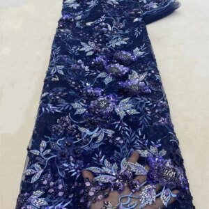 Navy Blue Lace Fabric 5 Yards High Quality Beads And Sequins African Lace Fabric Fashion Materials For Women Luxury Lace A723-1
