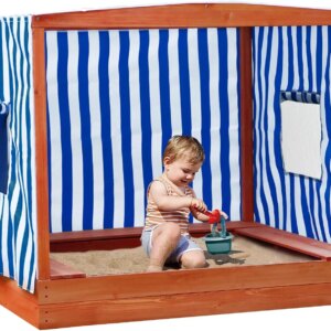 Kids Large Wooden Sandbox with Cover for Backyard,Sand Box with Rainproof and 3 Bench Seats,Outdoor Playhouse Cedar Wood,Sand Pr
