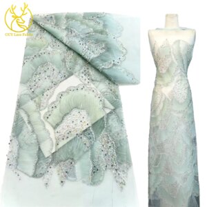 Newest Luxury Sequins Handmade Beads Lace Fabric 2025 Fashion French Tulle Mesh Lace Fabric For Women Evening Dress Material