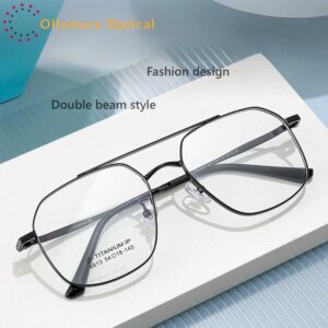 OLLYMURS Retro Fashion Double Beam Pure Titanium Men’s Eyeglass Frame Optical Prescription Glasses Frame Women 6613