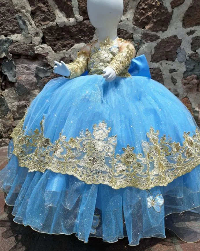 Customized  Blue Mini Quinceanera Dresses Little Princess Flower Girl Dresses 2025 Wedding Celebration Dresses vestidos de novia