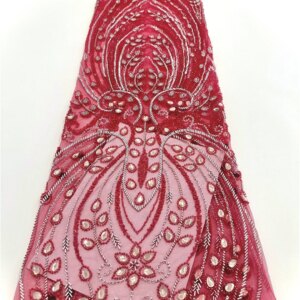 Luxury African Mesh Lace Sequin Fabric For Sewing Clothes Beaded Tulle Wedding Dresses Embroidery Fabrics Sewing Material -SHIT