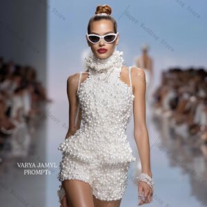 White Pearls Women Suit Set 2 Piece Vest+Short Pants Trousers Formal Office Lady Customized Wedding Tuxedos(No Back Pearls)
