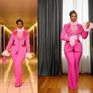 Exquisite Rhinestones Women Suits Wide Leg Pant Plus Size Crystal Blazer Fashion Beaded Suit Customized Prom Party Outfits