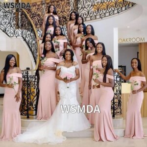 Pink Mermaid Bridesmaid Dresses One Shoulder Sweep Train Simple Garden Beach Wedding Guest Party Gowns Maid of Honor