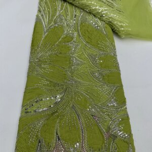 2025 African Nigeria 3D lace fabric High Quality Beads Lace Sequins Tulle Lace Fabric Embroidery Wedding Party Dress Women 5Yard