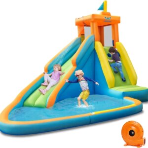 Inflatable Water Slide for Kids, Giant Waterslide Park for Backyard Outdoor Fun w/Splash Pool, 735w Blower, Blow up Water Slides