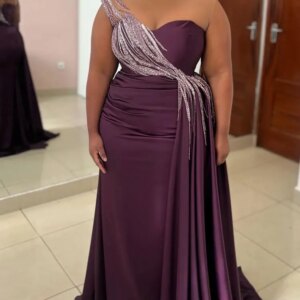 Plus Size Purple Mermaid Illusion Mother Of Bride Dresses Beaded Satin Evening Party Mamas Dress Vintage Wedding Guest Gowns