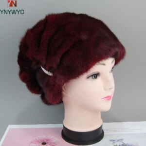 2025 Fashion Elegant Luxury High Quality Ladies Beanie Hat Hot Whole Genuine Mink Fur Hats Female Winter With Mink Fur Pompons