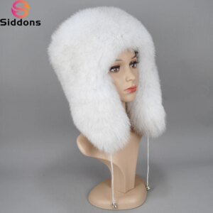 2025  Winter Unisex 100% Real Fox Fur Bomber Hat Raccoon Fur Ushanka Cap Trapper Russian Ski Hats Caps Real Leather Thick Warm