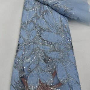 2025 High-quality African Nigerian Elegant 3D Embroidered Beaded Fabric French Tulle Lace Fabric With Sequin For Party Wedding
