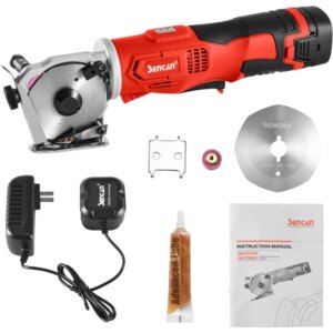 Cordless Rotary Fabric Cutter, Multi-layer Electric Fabric Scissors with 1″Cutting Thickness, for Leather and Carpet, with 1 Bat