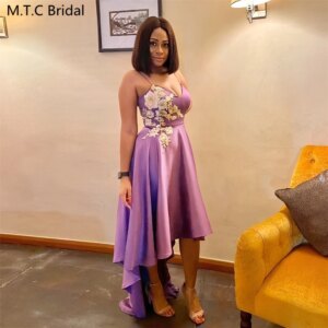Custom Made High Low 2025 Bridesmaid Dresses Lavender Spaghetti Straps Appliques Satin Maids Of Honor Gowns For Wedding Party