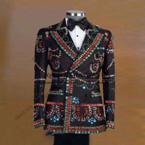 Luxury Groom Wedding Suits Rhinestones Beaded Blazers Customized 2-Pieces Sets Man Tuxedos Banquet Dresses trajes para hombre