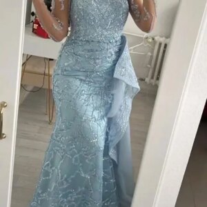 Saudi Light Mermaid The Bride Dresses Sheer Neck Evening Prom Formal Party Birthday Celebrity Mother Of Groom Gowns Dress