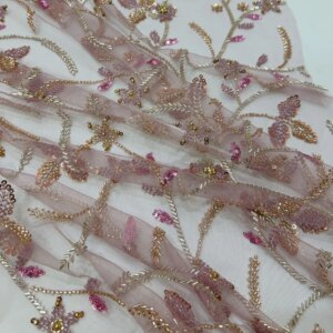 5 Yards Mesh Beaded Heavy Industry Sequined Flower Embroidery Cloth Dress Skirt Wedding Fabric