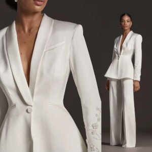 Simple White Mother Of The Bride Pant Blazer Suits One Button Applique Female Suit Lady Prom Party Casual Outfits