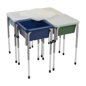 4-Station Sand and Water Adjustable Play Table, Sensory Bins, Earthtone