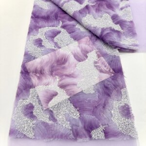 High-end Heavy Beaded Lace Fabric Purple African Sequin Tulle Net Embroidery For Sewing Wedding Gown Dubai Pearl Bridal Fabrics