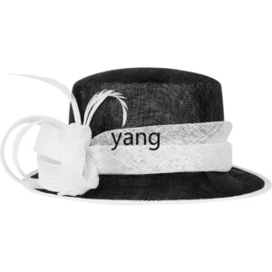 LMM spring and summer fashion linen top hat, black and white contrasting color flat top Jockey Club top hat