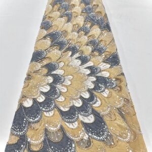OLOEYLatest Hot Sale Fashion Africa Lace Fabric High Quality Handmade Embroidery Lace With Beads Sequins Party For Wedding Dress