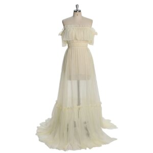 Off Shoulder Maternity Dress Stretchy Waist Photography Gown for Pregnant Women Maxi Pregnancy Dress for Photo Shoot W231045
