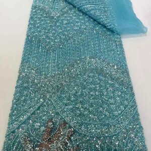 2025 New Design African High Quality Tulle Lace Fabric With Heavy Sequin And Beaded Embriodery Lace For Wedding Dresses Design