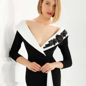 Black Beaded Mermaid Mother Of The Bride Dresses V Neck Long Sleeves Evening Gowns Floor Length Plus Size Dress