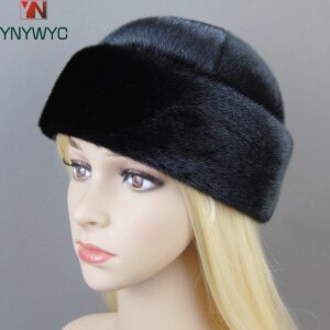 2025 Fashion Winter Thickened Genuine Mink Fur Bomber Hat For Woman Fur Hats Warm Chapeau Motorcycle Russian New Style Mink Caps