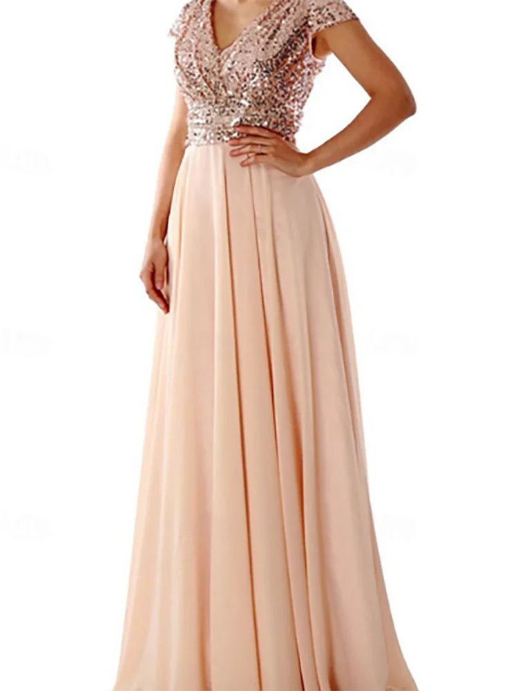 Classic V-Neck Sequined Beading Pleat A-Line Mother Of Bride Wedding Dresses Bridal Gowns Customized
