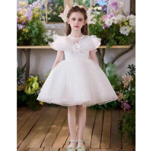 Dreamy Vow Adorable Scoop Applique Tulle Flower Girl Dress Sleeveless Wedding Birthday Party First Communion Prom Ball Gown J849