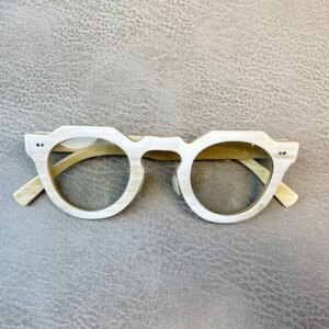 Eyeglass Frames Unique Polygon Vintage Retro Handmade White Horn Prescription Man’s Glasses Frames Optical Lenses Eyeglasses